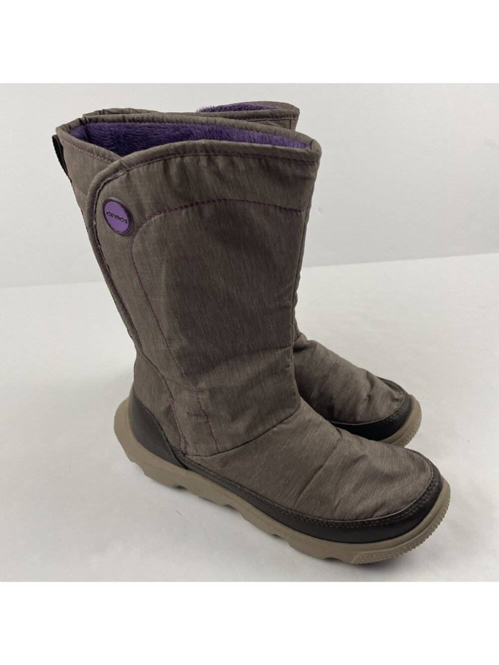 Crocs Duet Busy Day Faux Fur Lined Winter Boots Women’s 6 Gray Purple